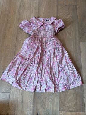 Question Everything Classic Pink Floral Smocked Kids Dress 4-5y